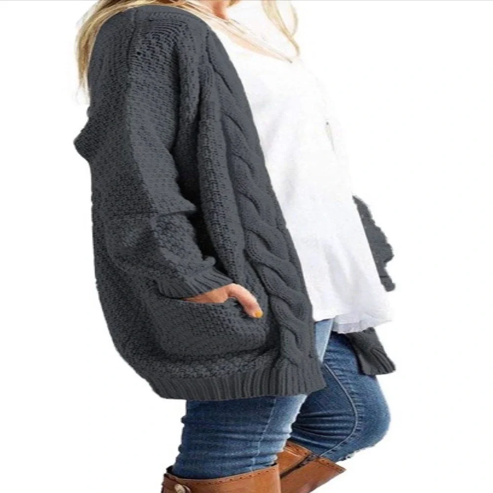 NWT Traleubie Women's Open Front Boho Boyfriend Knit Chunky Cardigan‎ Sweater